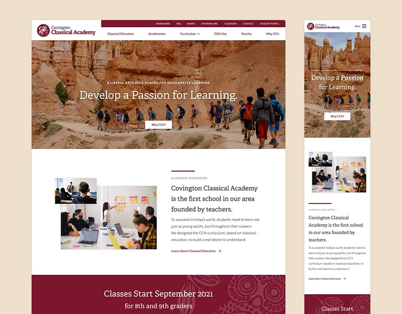 Covington Classical Academy homepage preview